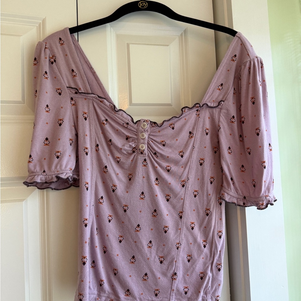 Free People Floral Puff Sleeve Top